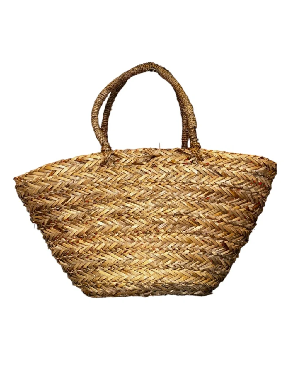 French Market straw tassels aztec band orange cotton lined basket tote bag purse